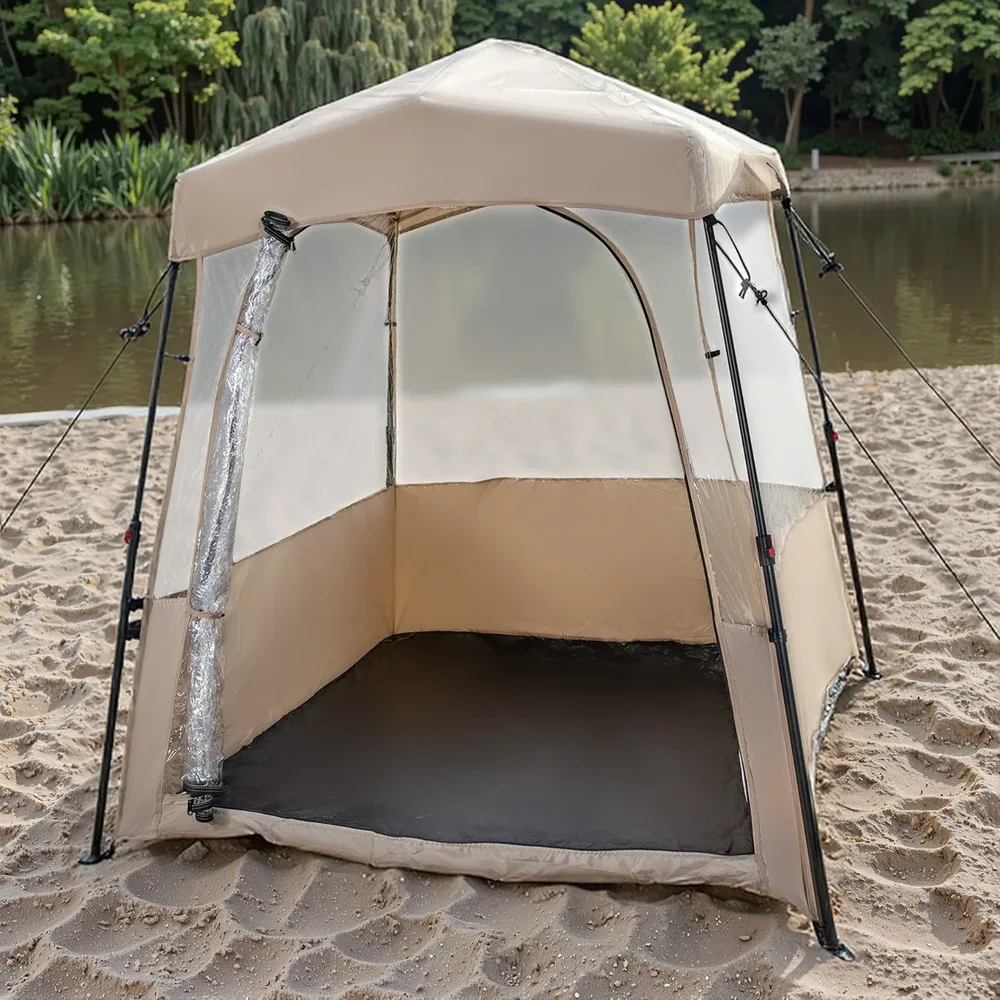 Pop-up спортна палатка с прозрачен PVC купол за риболов и къмпинг, 183 см, кафява, снимка 2