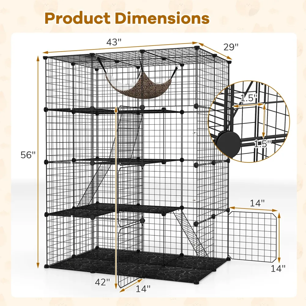 Голяма клетка за котки на 4 нива с горен люк и хамак, черна, снимка 8