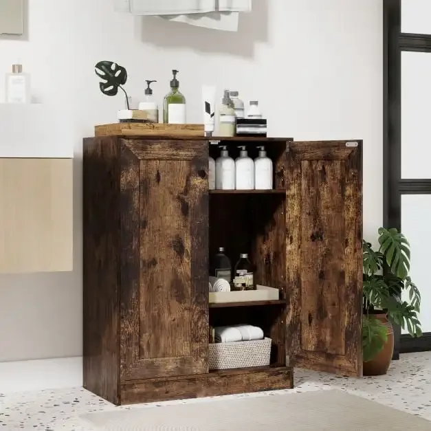 Бюфет с врати и регулируеми рафтове, 60 × 30 × 80 см, рустично кафяв, снимка 2