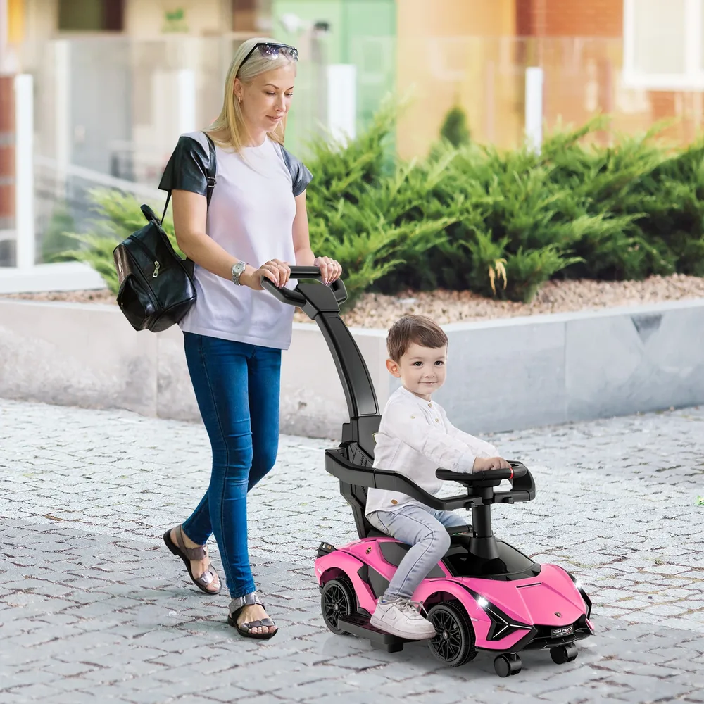 Детска кола 3 в 1 Lamborghini за каране, ходене и бутане, розова, снимка 2