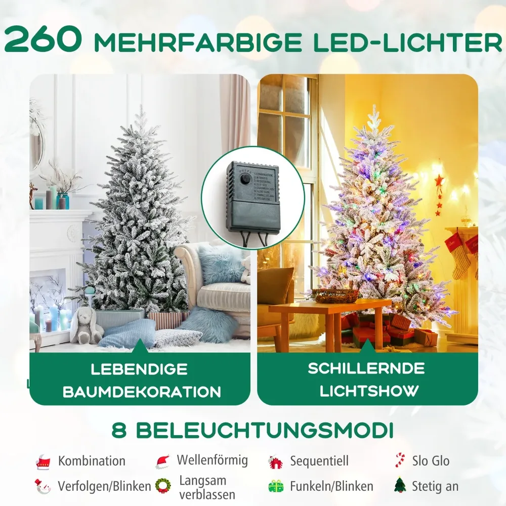 Изкуствена заснежена елха на панти с многоцветни LED светлини и 8 режима, 186 см, снимка 3