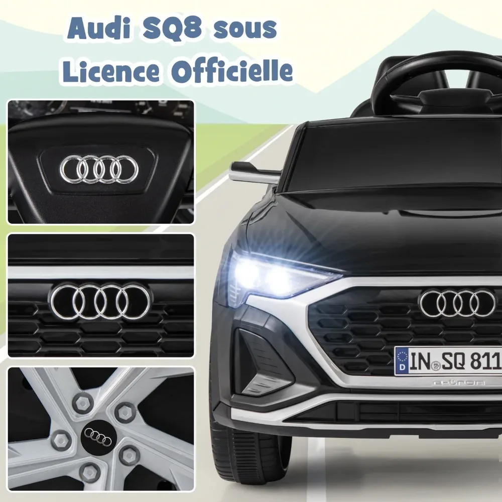 Детска електрическа кола Audi SQ8 12V с дистанционно, LED светлини и музика, черна, снимка 4