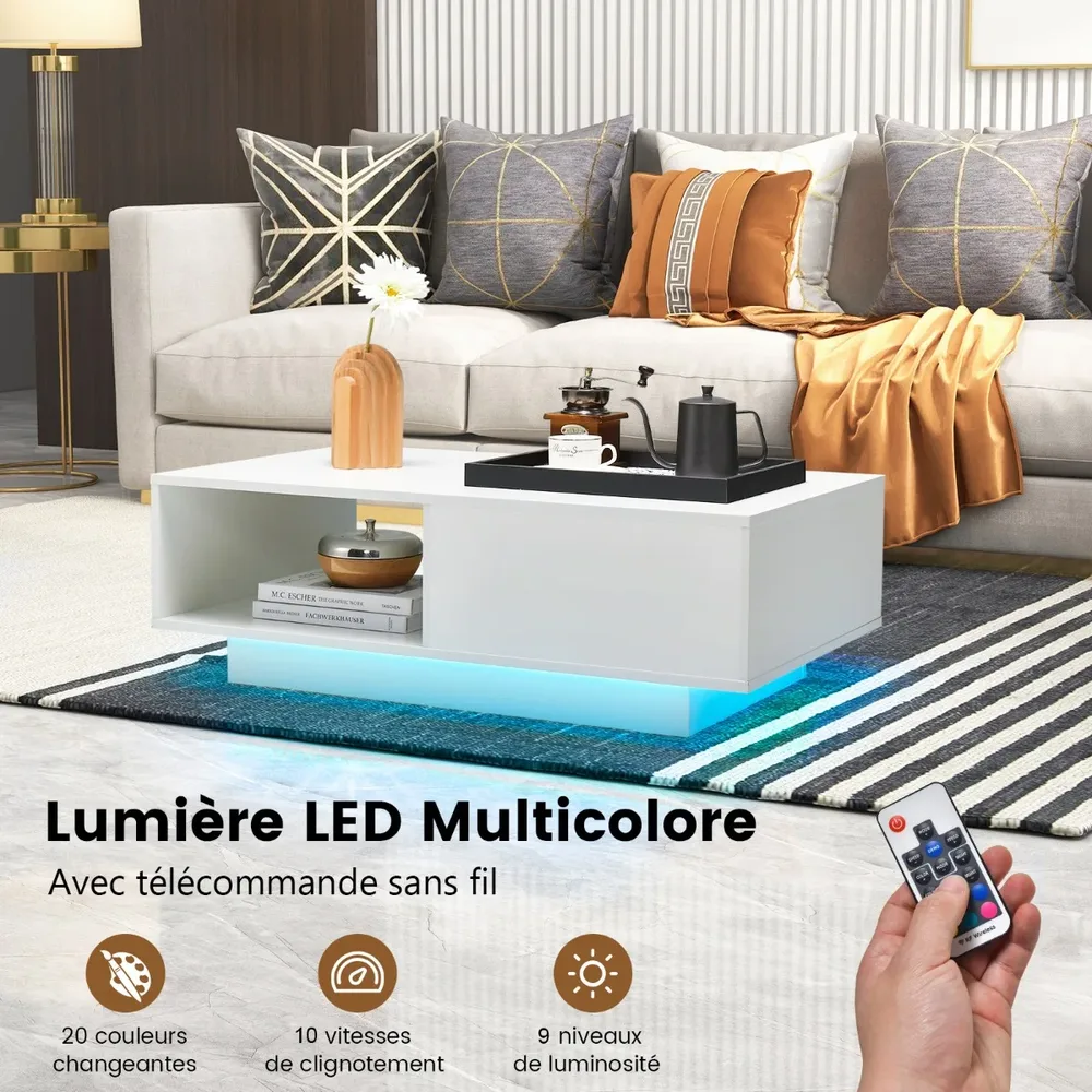 Холна маса с LED осветление в 20 цвята, чекмедже и отделение, 95 × 55 × 31 см, бяла, снимка 7