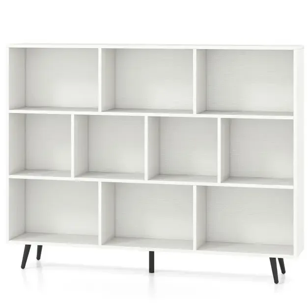 Етажерка с 10 кубични отделения и 5 конусовидни метални крака, 140 × 24 × 107 см, бяла, снимка 4