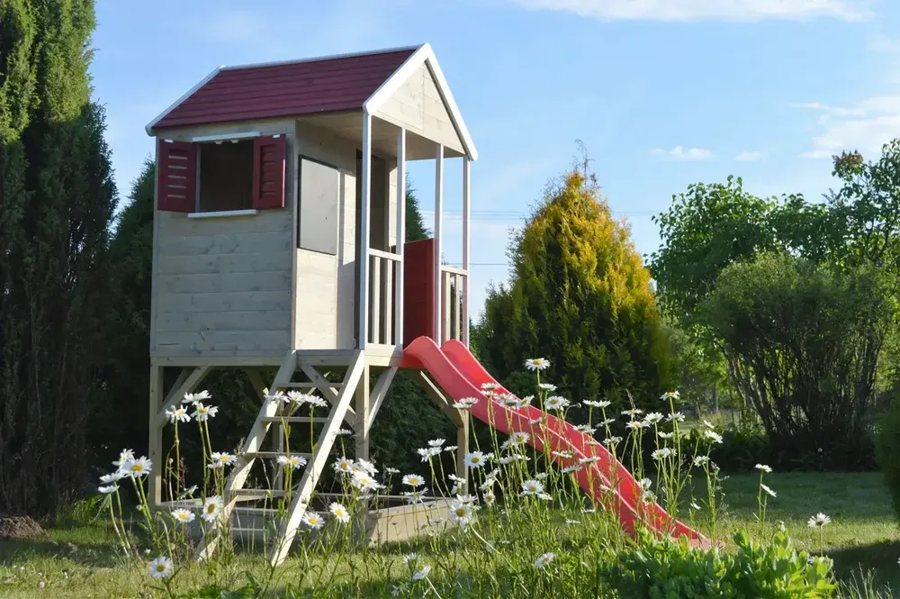 Детска къща за игра Summer Adventure House с платформа и пързалка, снимка 5