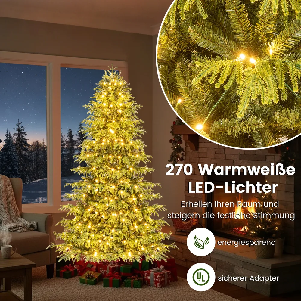 Коледна елха на панти с вградени топлобели LED, PE и PVC клони, 180 см, снимка 5