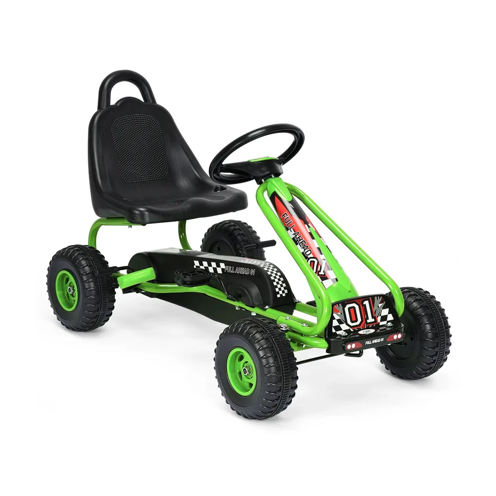 Детски картинг с педали и 4 колела с регулируема седалка, зелен