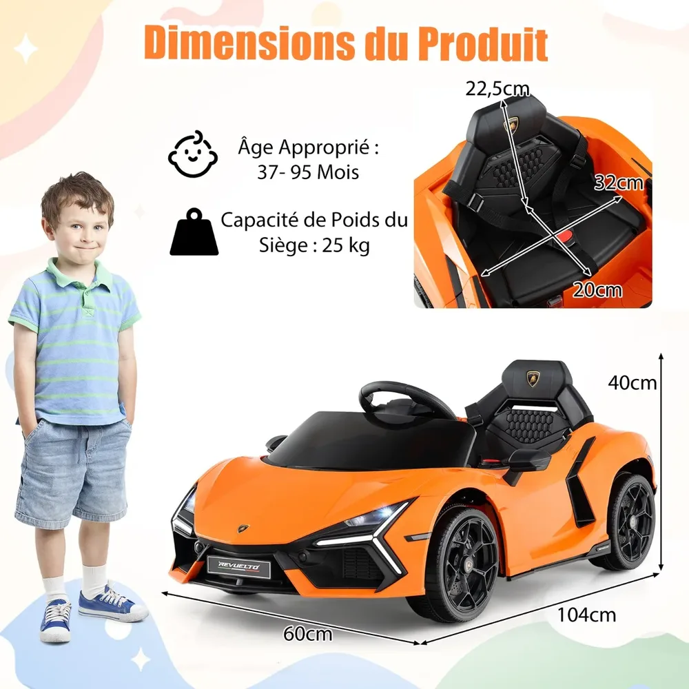 Детска електрическа кола Lamborghini Revuelto 12V с дистанционно, оранжева, снимка 3