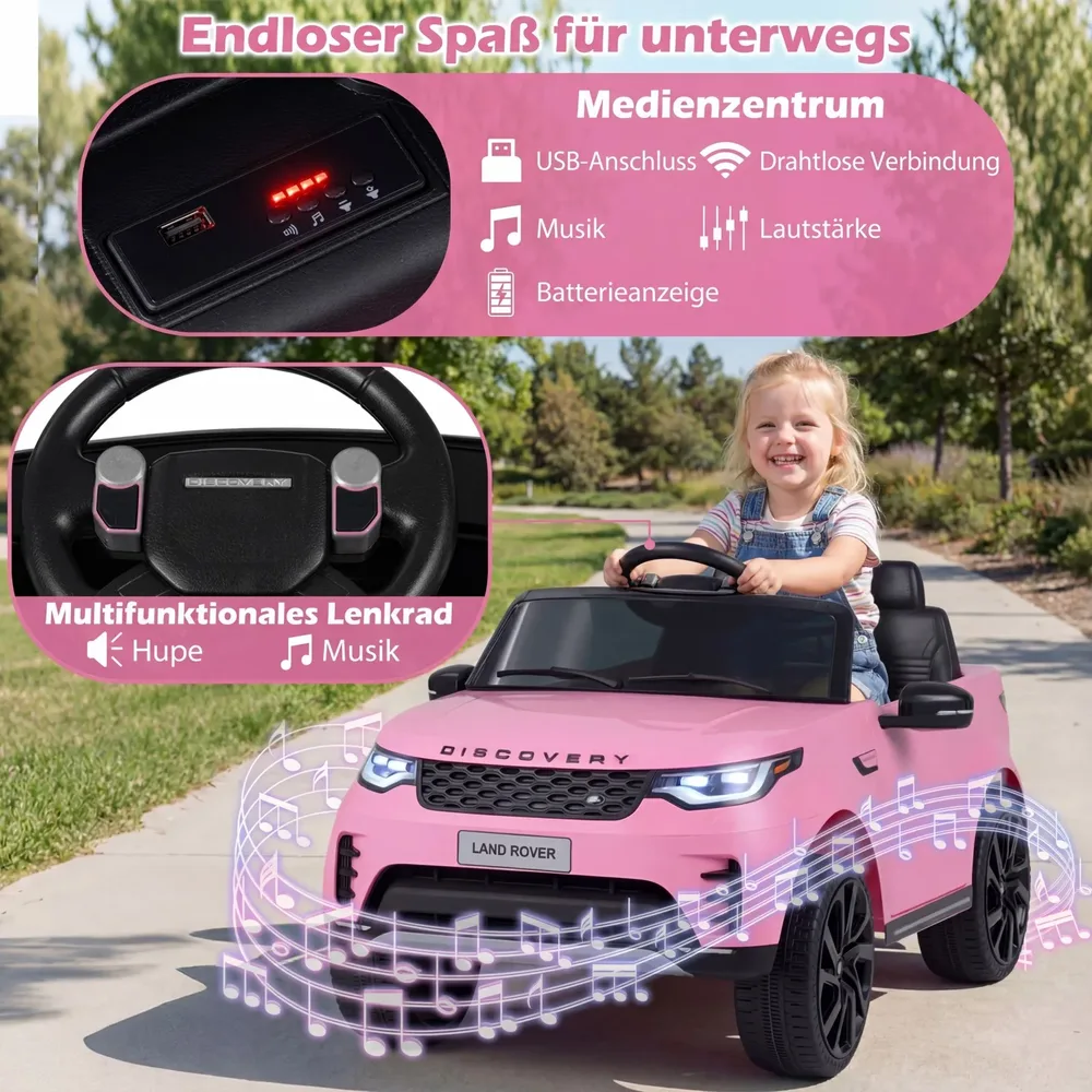 Детска електрическа кола Land Rover 12 V с окачване, LED светлини и музика, розова, снимка 3