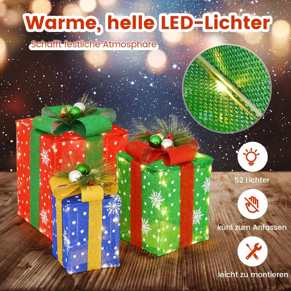 Комплект от 3 светещи подаръчни кутии с панделки и 52 топли LED светлини, снимка 4