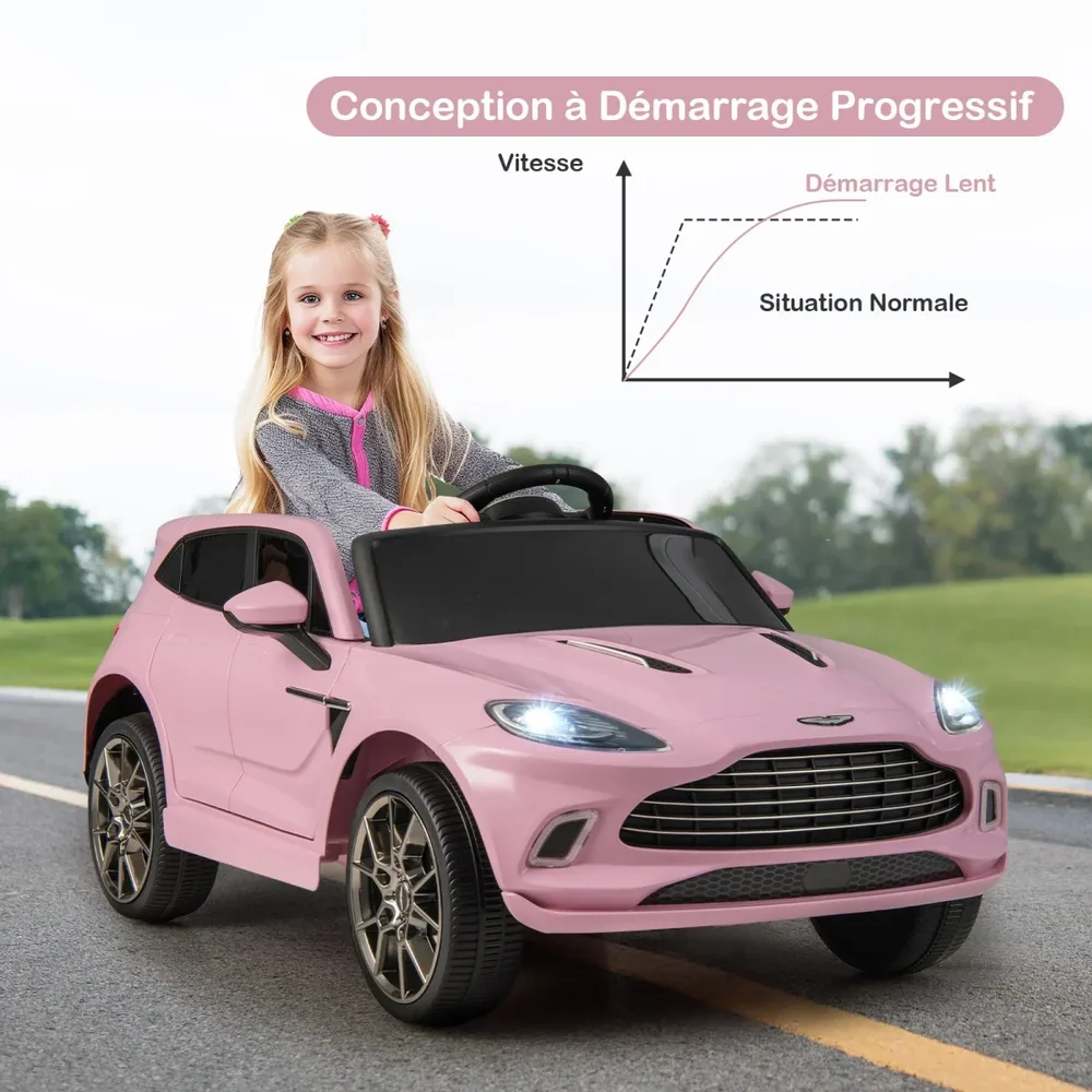 Детска електрическа кола Aston Martin 12V с дистанционно, музика и LED светлини, розова, снимка 8