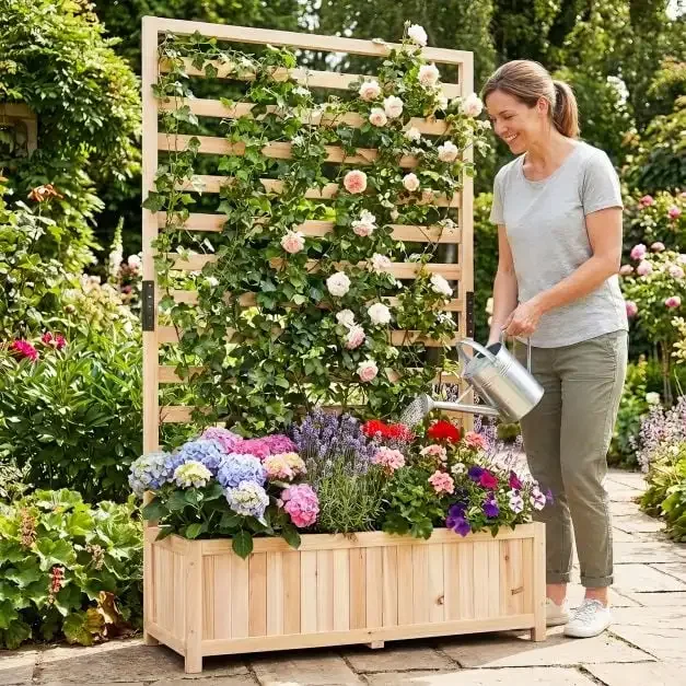 Вертикална дървена леха от смърч с решетка и дренаж, 90 × 34 × 150 см, натурална, снимка 2