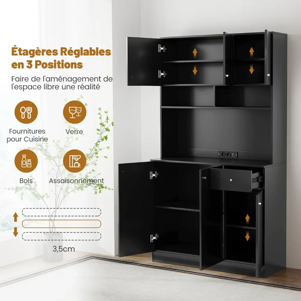 Висок кухненски шкаф с контакти и USB порт, 100 × 40 × 181 см, черен, снимка 5