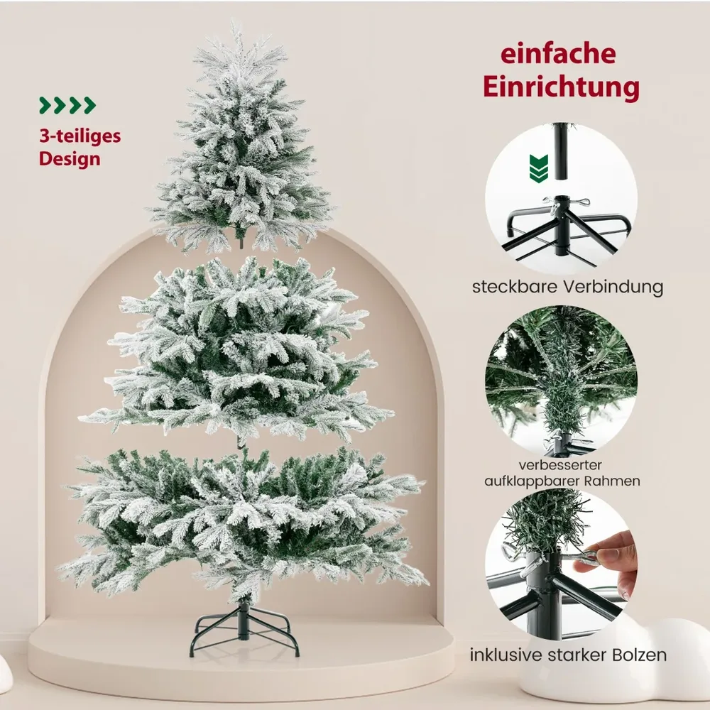 Изкуствена заснежена елха с 1022 смесени върха и 350 LED светлини, 180 см, снимка 8
