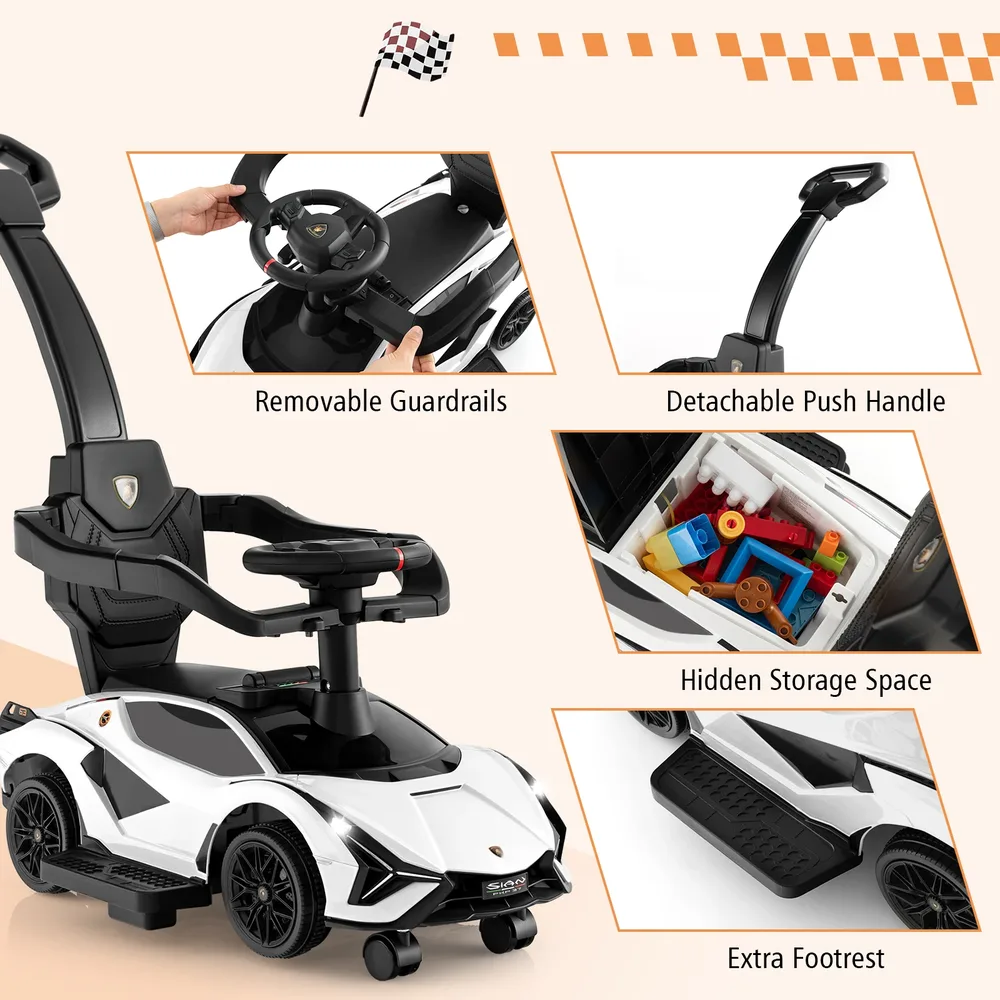 Лицензирана детска кола Lamborghini 3 в 1 за каране и бутане, бяла, снимка 8