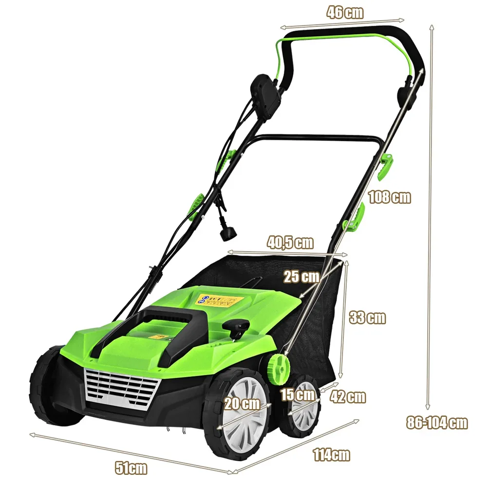 Електрически скарификатор за трева 1800 W с кош за събиране 45 л, зелен