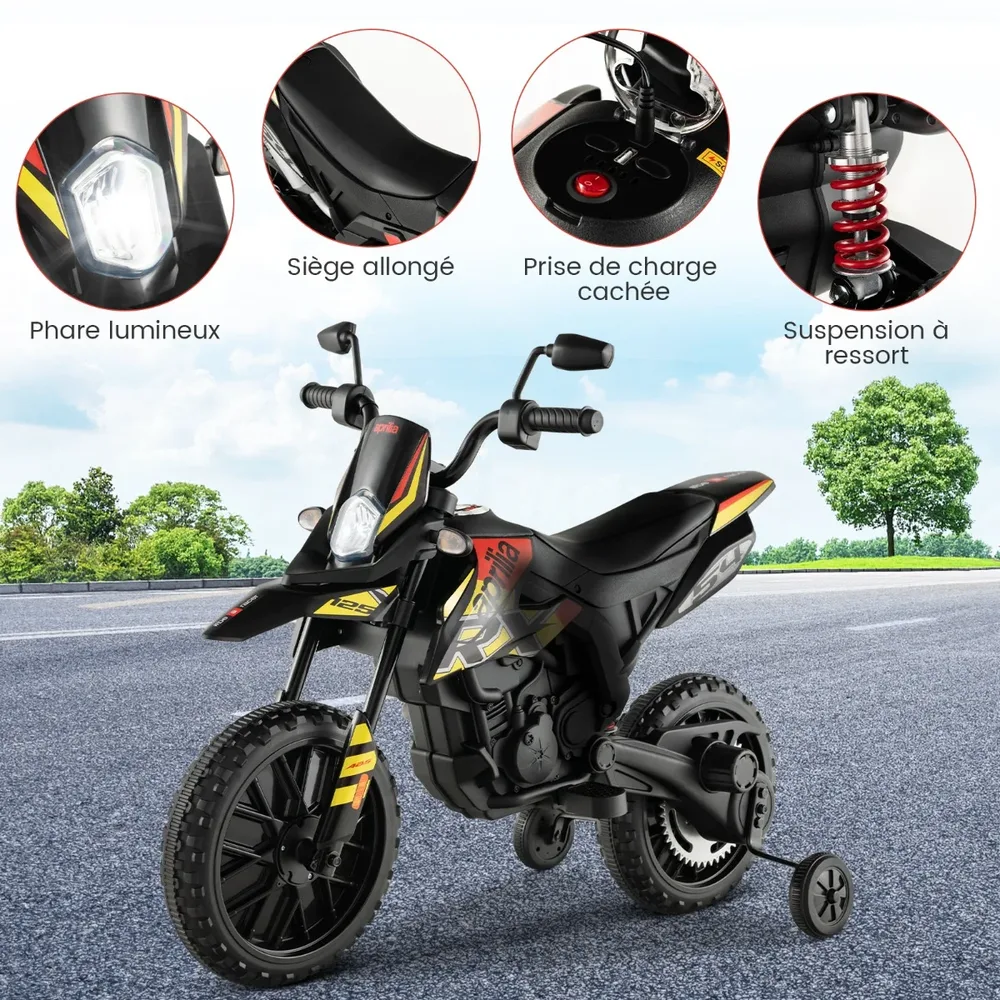 Детски електрически мотор Aprilia 12 V с помощни колела, лицензиран, черен, снимка 5