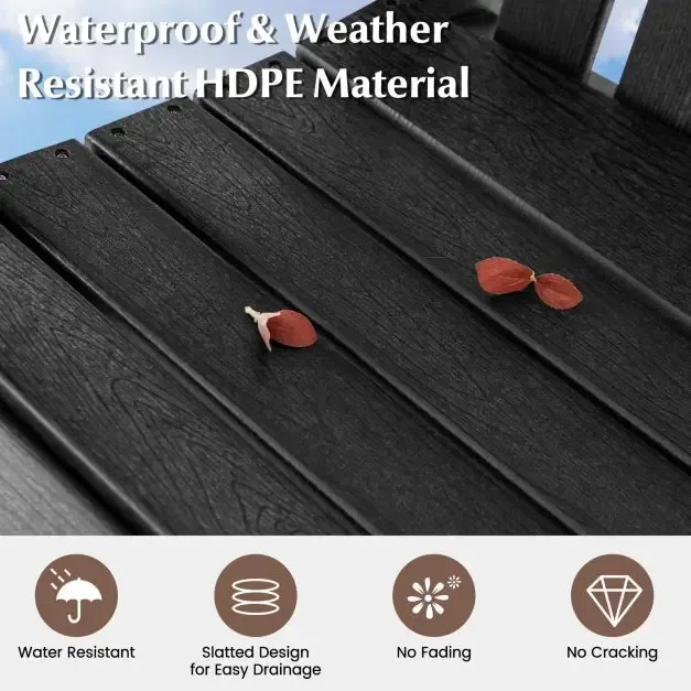 Градински бар стол от HDPE с подлакътници и опора за крака, черен, снимка 6
