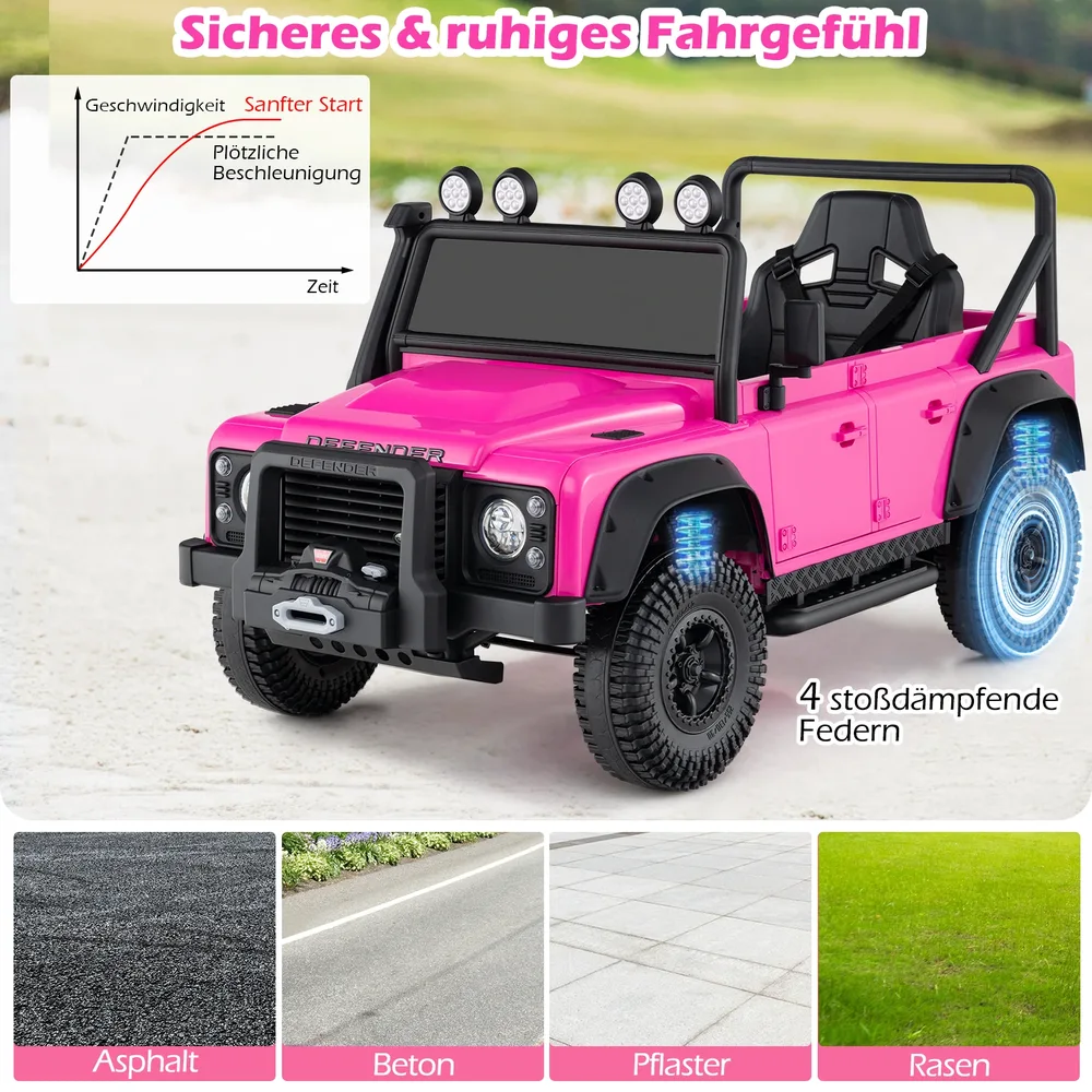 Детска електрическа кола Land Rover Defender с дистанционно за родителите, розова, снимка 5