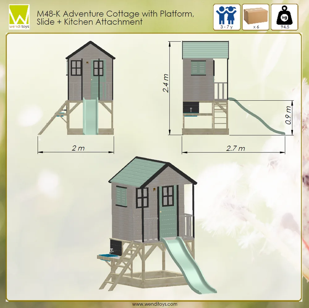 Детска къщичка за приключения Cottage House с платформа, пързалка и кухня - Пастелно розов, снимка 3