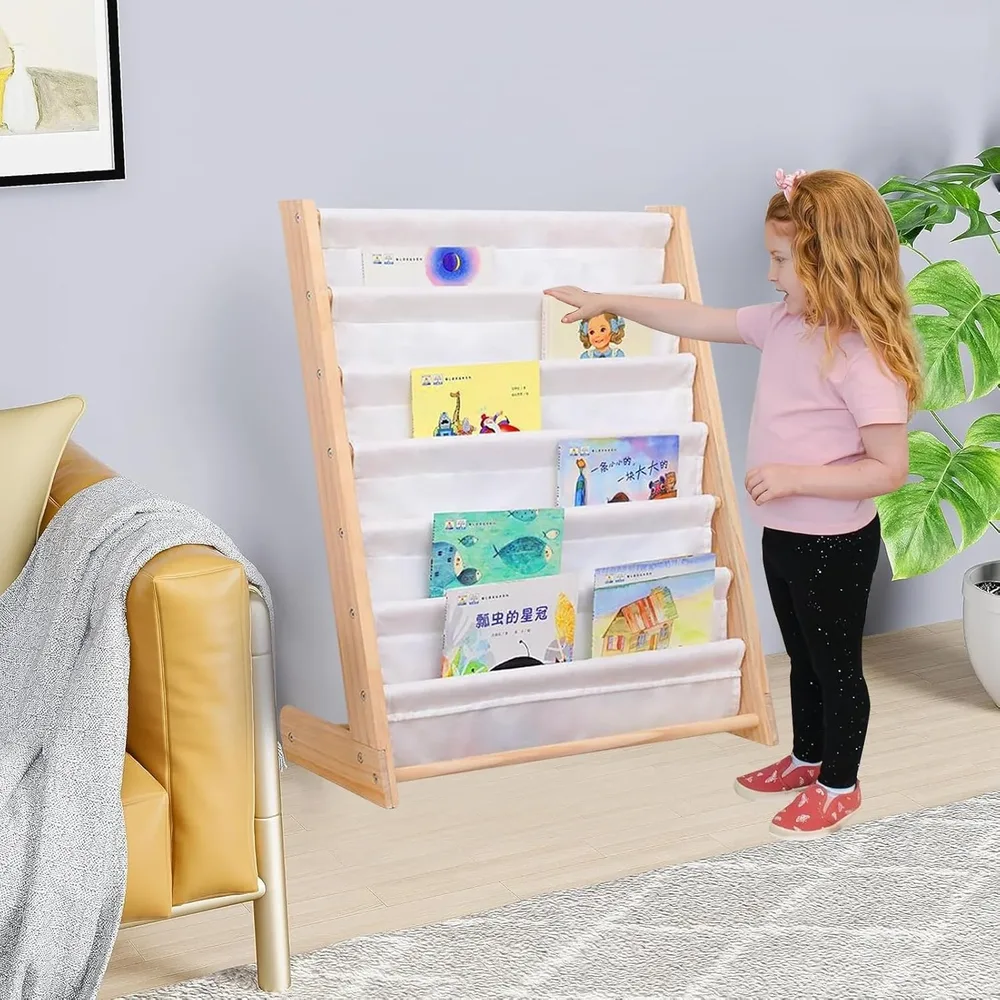 Детска етажерка за книги дърво, 6 рафта, Монтесори 64x30x79 см, снимка 9