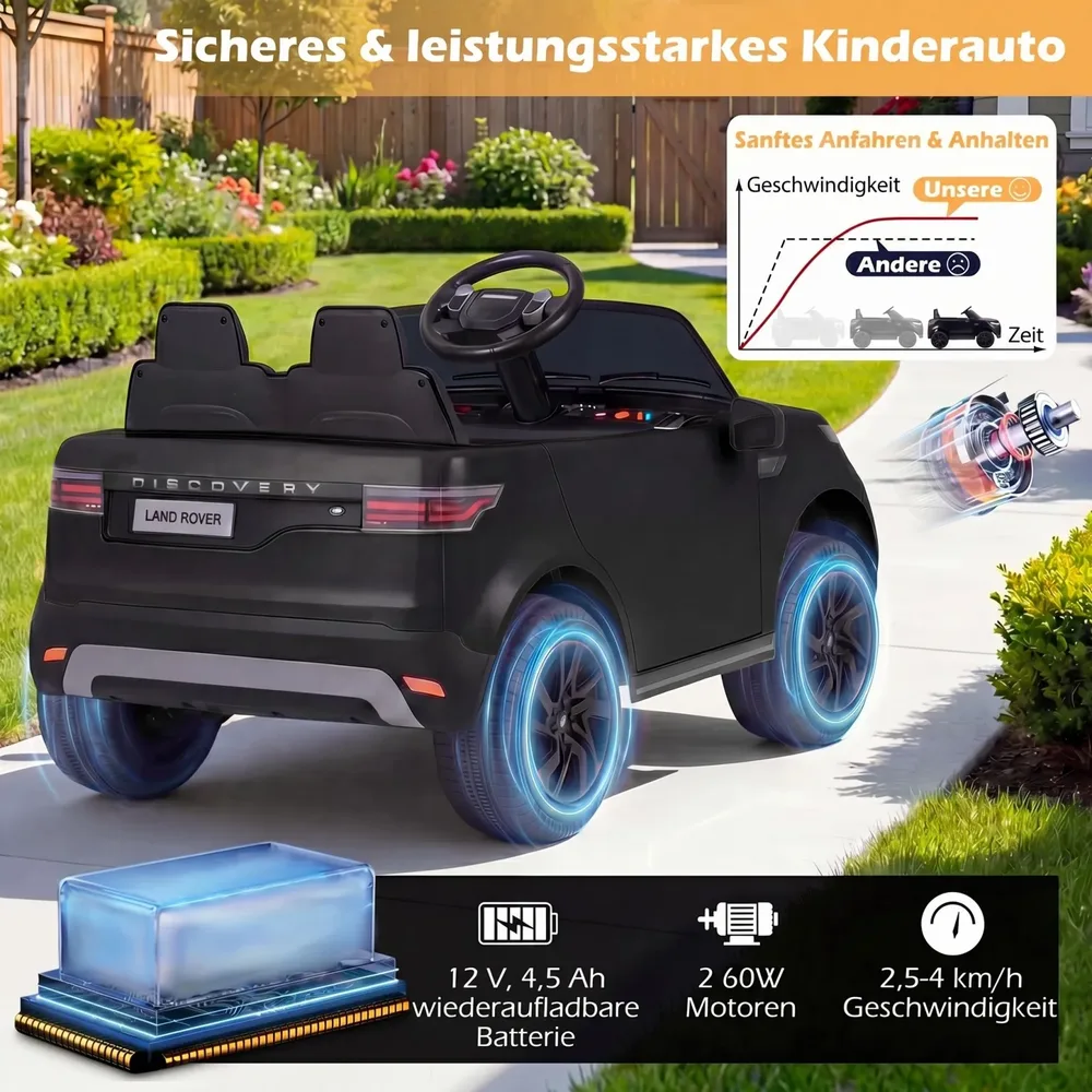 Детска електрическа кола Land Rover 12 V с окачване, LED светлини и музика, черна, снимка 6