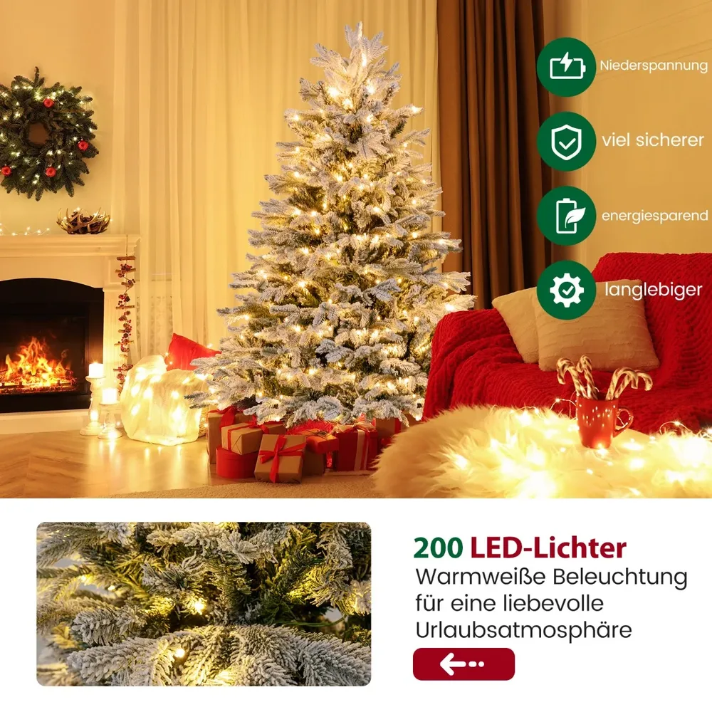 Изкуствена заснежена елха със 688 смесени върха и 200 LED светлини, 146 см, снимка 2