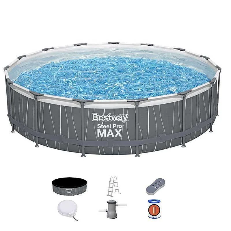 Басейн с метална конструкция, сглобяем, 457 × 107 см, Bestway 561GD Steel Pro MAX, с филтърна помпа, стълба, LED осветление