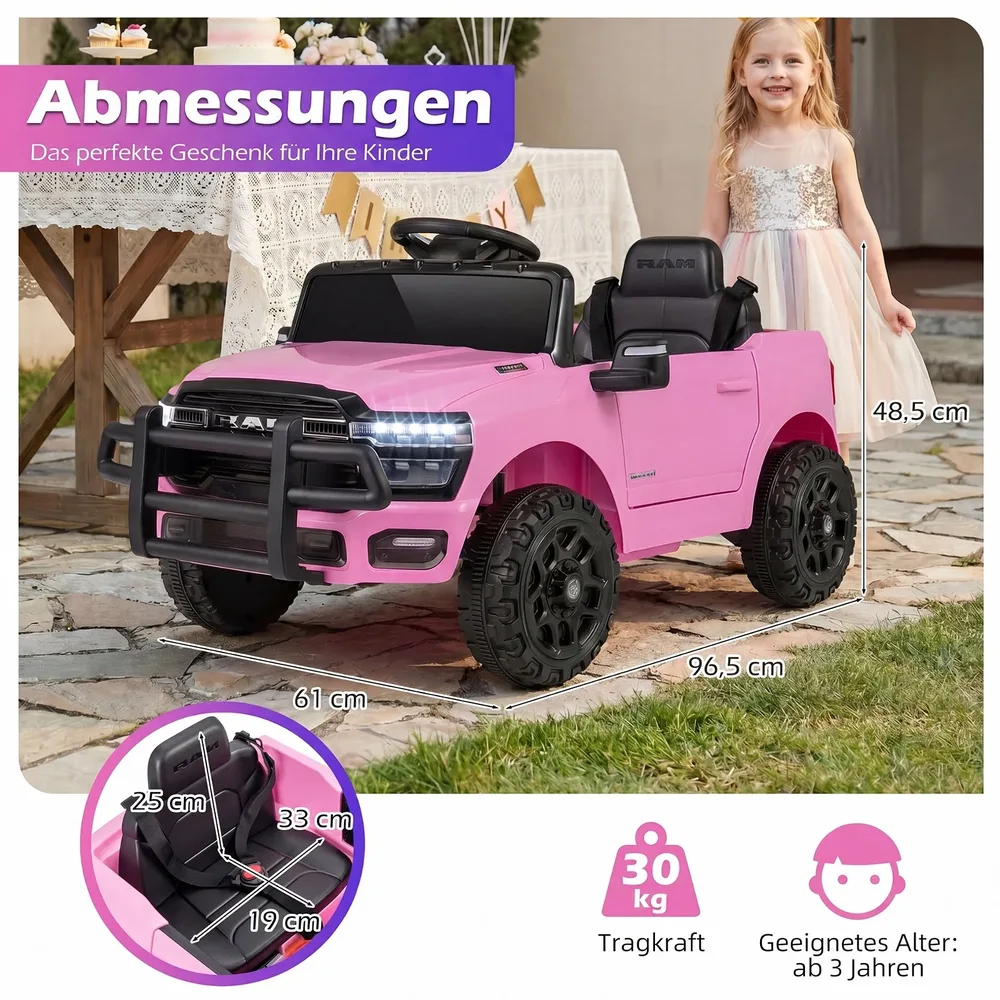 Детска електрическа кола RAM 3500 12 V с два мотора по 25 W, розова, снимка 4