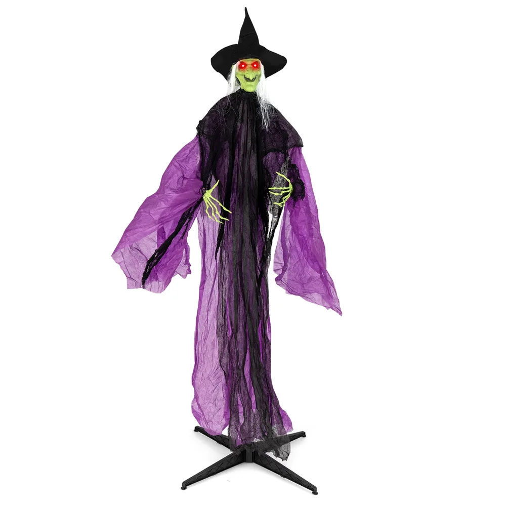 Стояща вещица за Хелоуин със светещи очи и автоматично движение на ръцете, 219 см