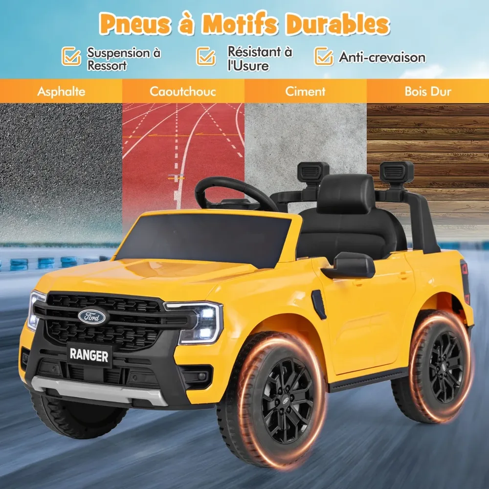 Детска електрическа кола Ford Ranger 12V с дистанционно, музика и кош за съхранение, жълта, снимка 8