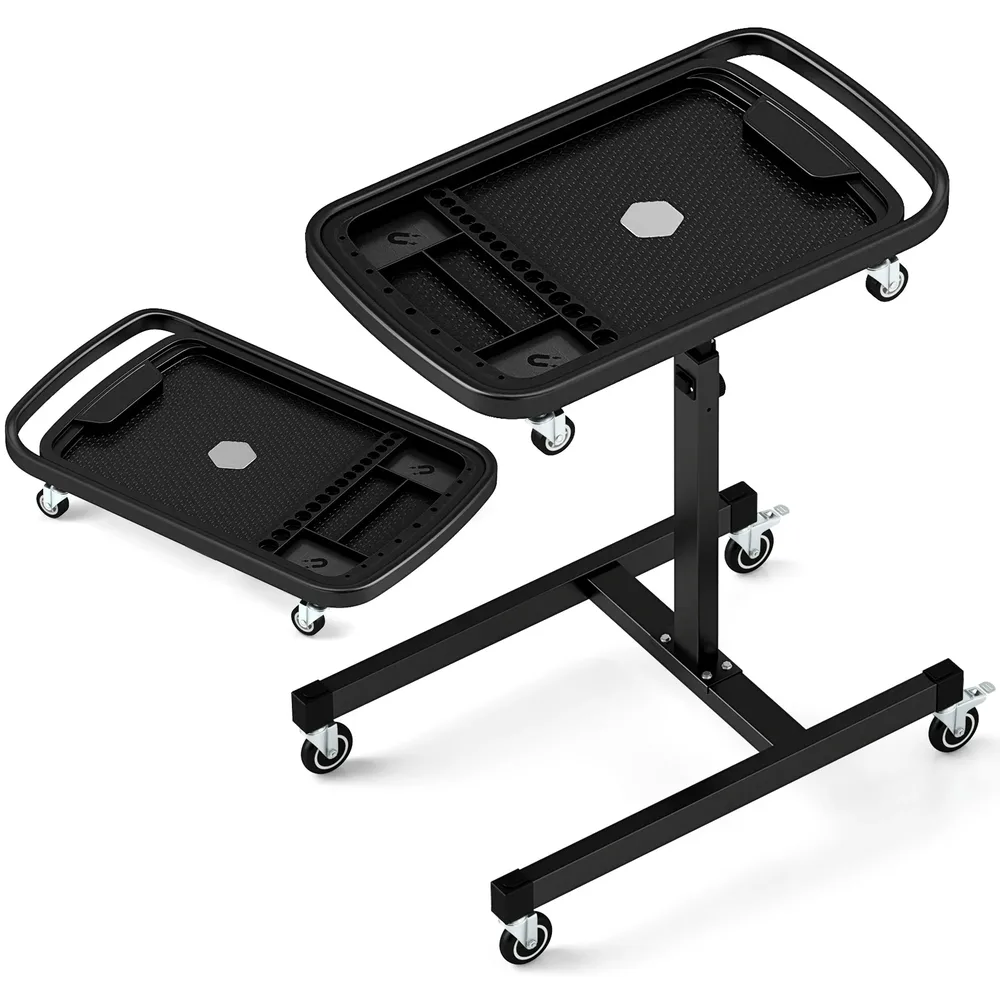 Мобилна работна маса 2 в 1 с регулируема височина и сваляща се тава за инструменти, черна, снимка 4