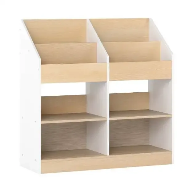 Детска етажерка за книги с 4 вертикални и 4 кубични отделения, 80 × 29,5 × 80 см, бяла, снимка 4