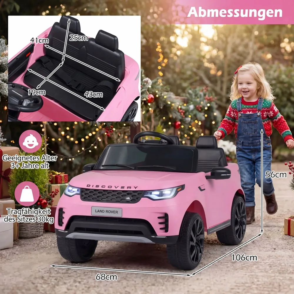 Детска електрическа кола Land Rover 12 V с окачване, LED светлини и музика, розова, снимка 4