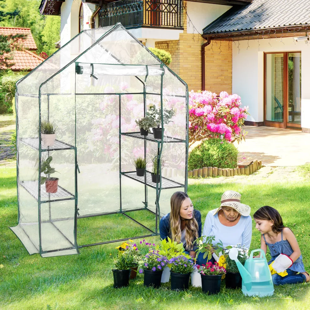 Оранжерия с PVC фолио и рафтове за растения, 143 × 73 × 195 см, снимка 3