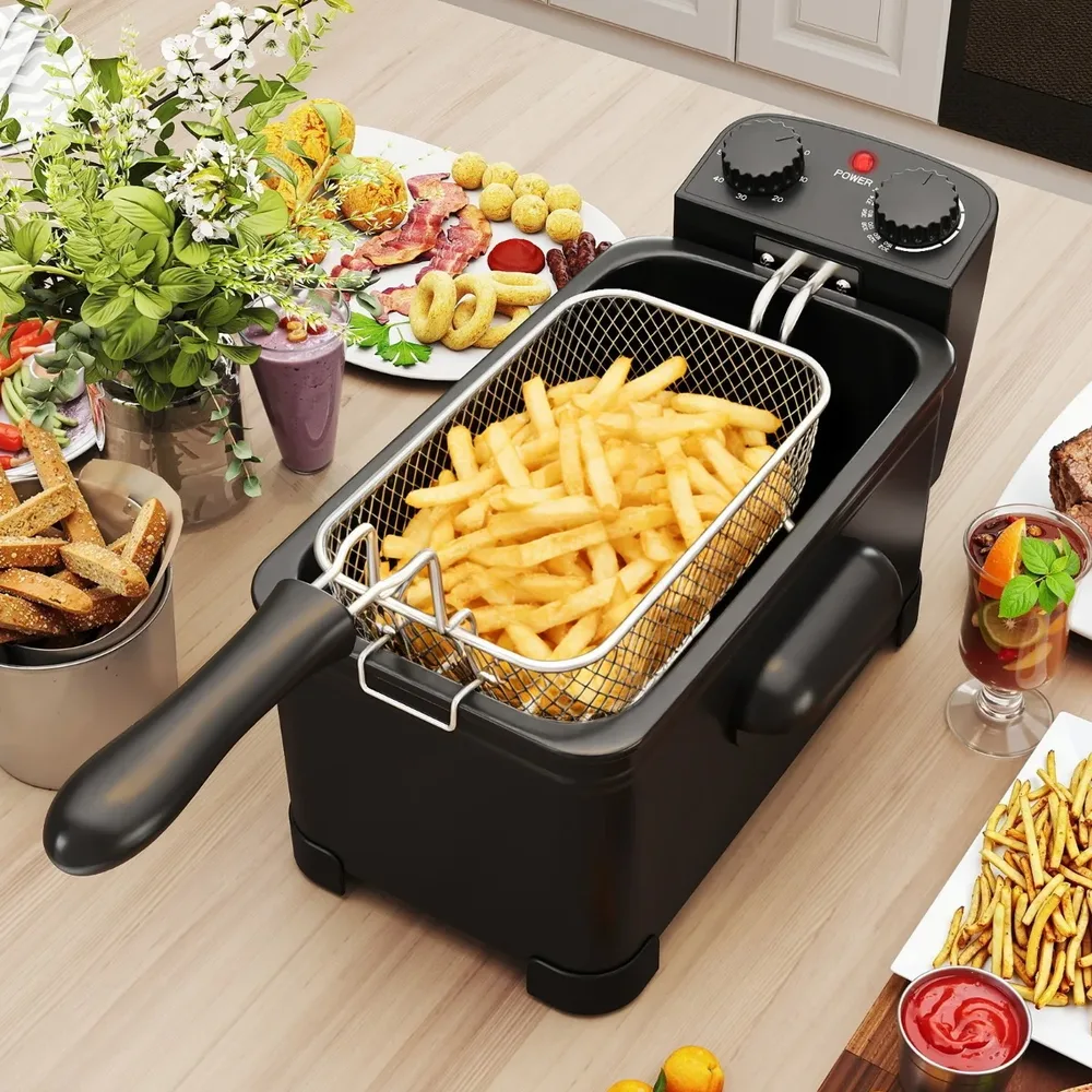 Електрическа фритюрница 3 л, 2000 W, с таймер и капак с прозорец, черна, снимка 7
