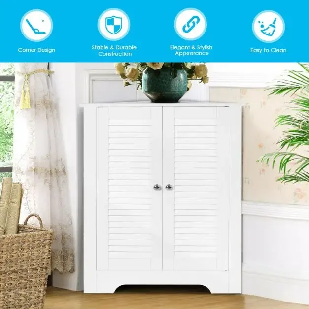 Ъглов шкаф с жалузийни врати, бял, снимка 2