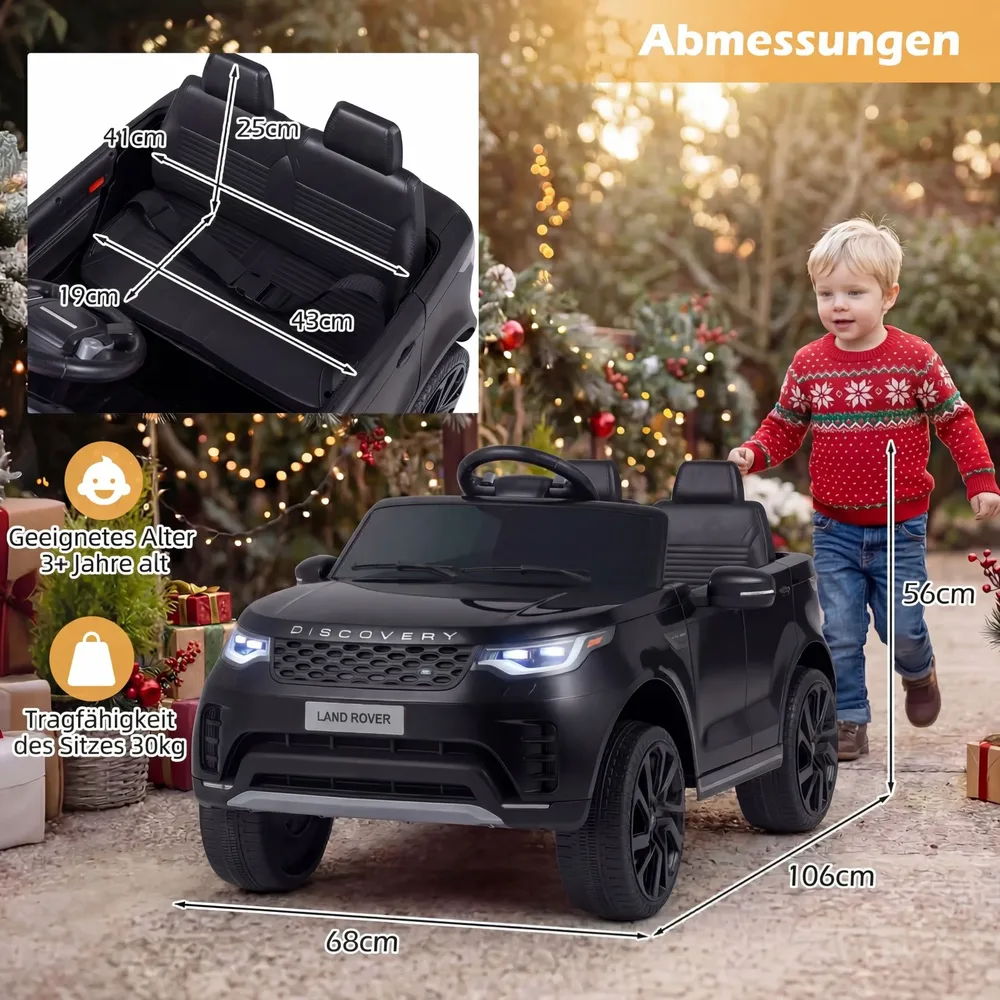 Детска електрическа кола Land Rover 12 V с окачване, LED светлини и музика, черна, снимка 3