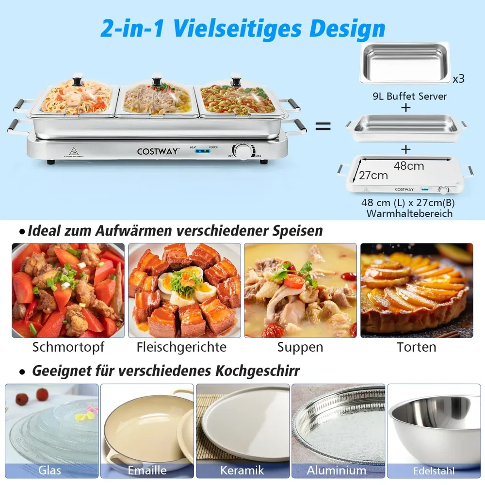 Електрически бейн-мари 3 в 1 с 3 тави, 9 л, 450 W, до 150 °C, снимка 6