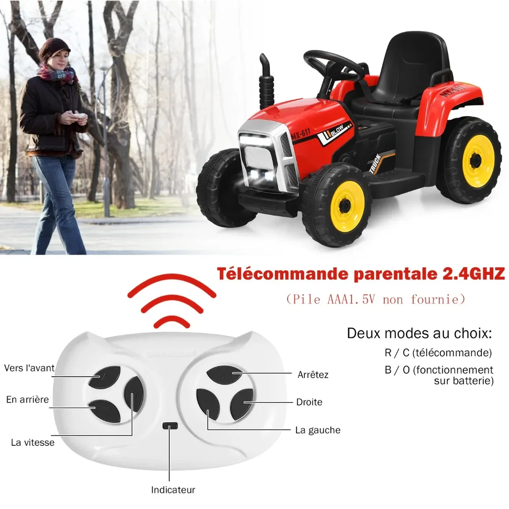 Детски електрически трактор 12V със сваляемо ремарке и дистанционно 2.4G, червен, снимка 8