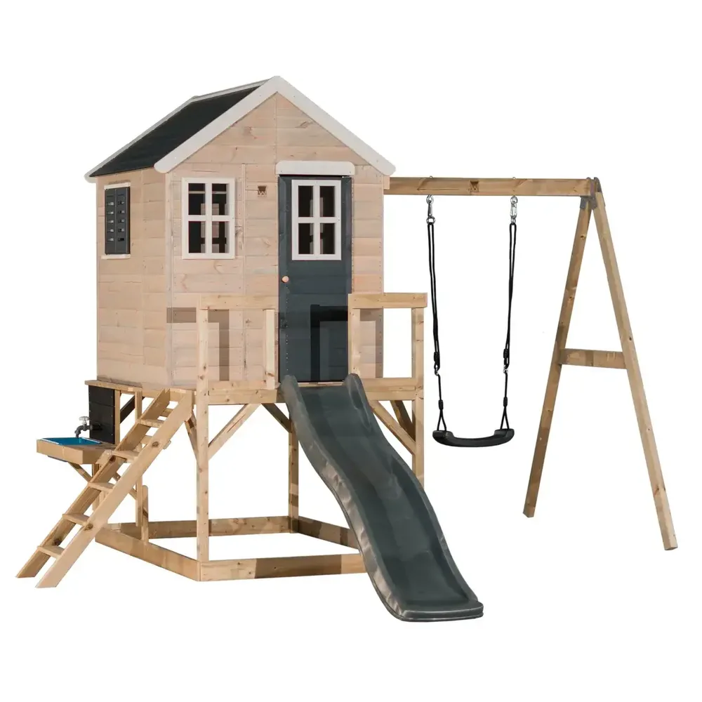 Къща за игра My Lodge с платформа, пързалка, кухня и една люлка – червено, снимка 3