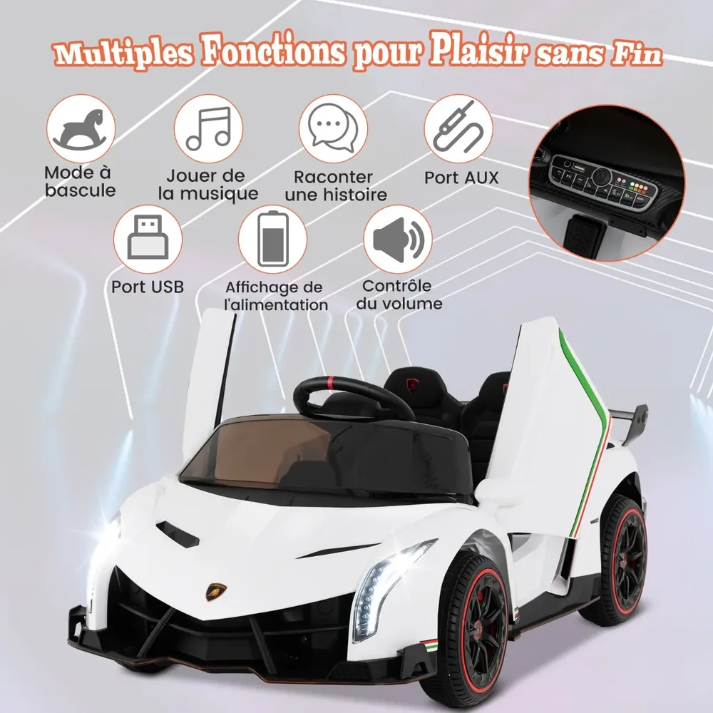 Детска електрическа кола Lamborghini 12V с дистанционно, LED фарове и музика, бяла, снимка 3