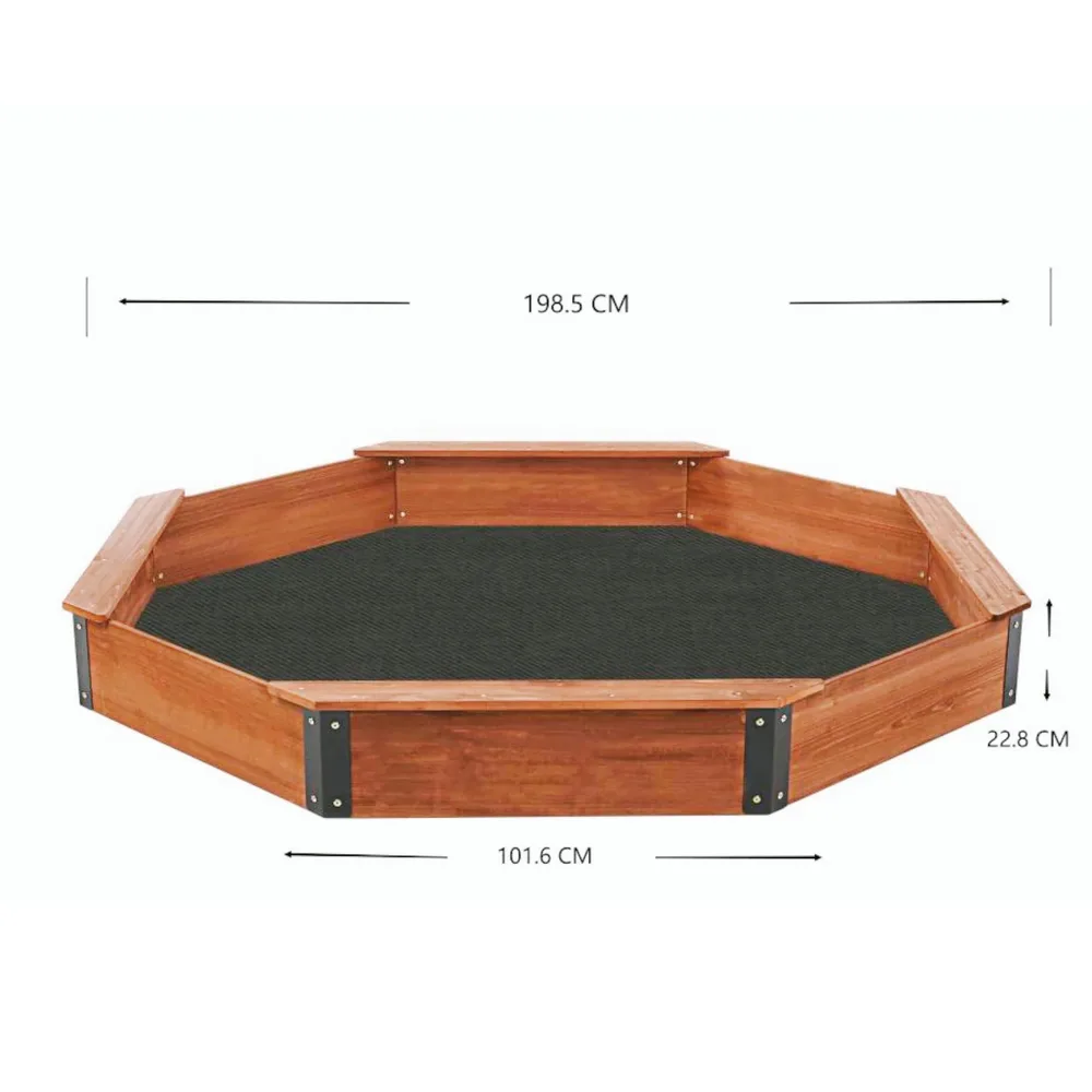 Голям детски пясъчник, дървен OCTAGON, водоустойчиво покривало, 199х199х23 см., снимка 5