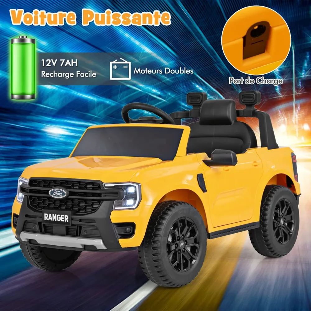 Детска електрическа кола Ford Ranger 12V с дистанционно, музика и кош за съхранение, жълта, снимка 6