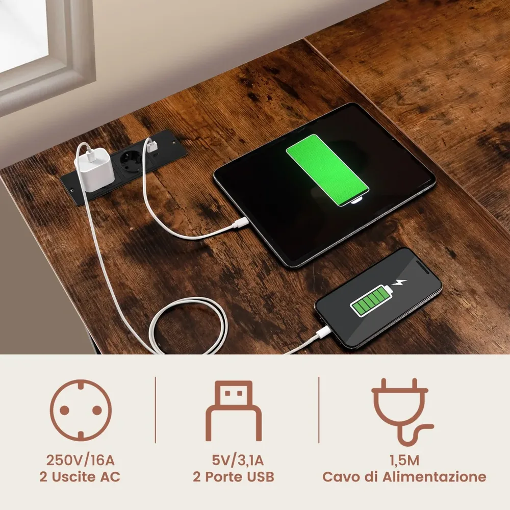 L-образно ъглово бюро с контакти и USB портове 120 × 120 × 75 см, кафяво, снимка 2