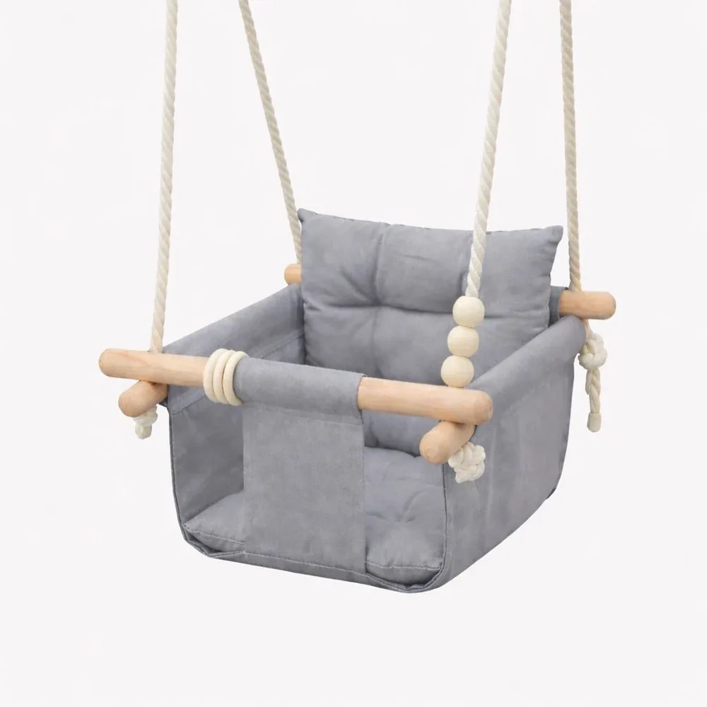 Детска дървена люлка Scandi – мека памучна седалка с облегалка, 28×28×196 см, снимка 4
