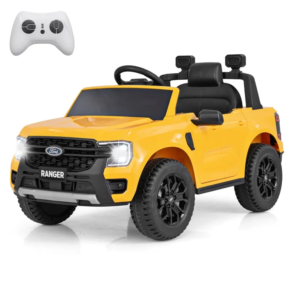 Детска електрическа кола Ford Ranger 12V с дистанционно, музика и кош за съхранение, жълта