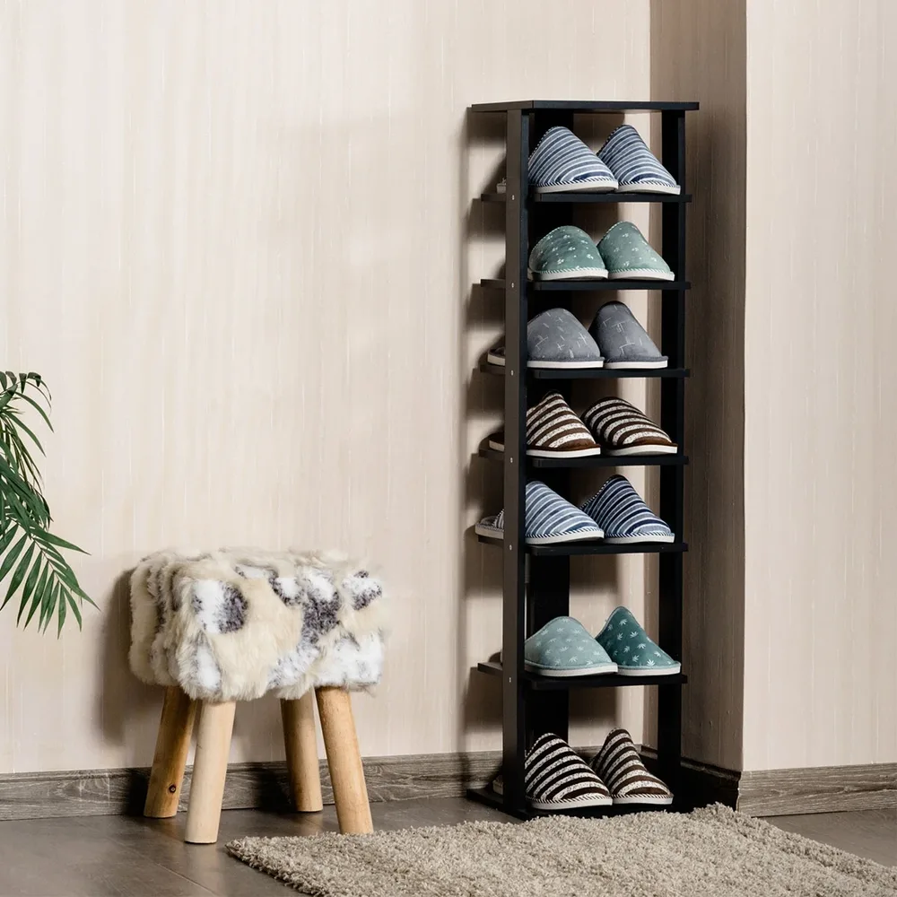Етажерка за обувки с 8 нива, МДФ, 27,5 × 26,5 × 110 см, черна