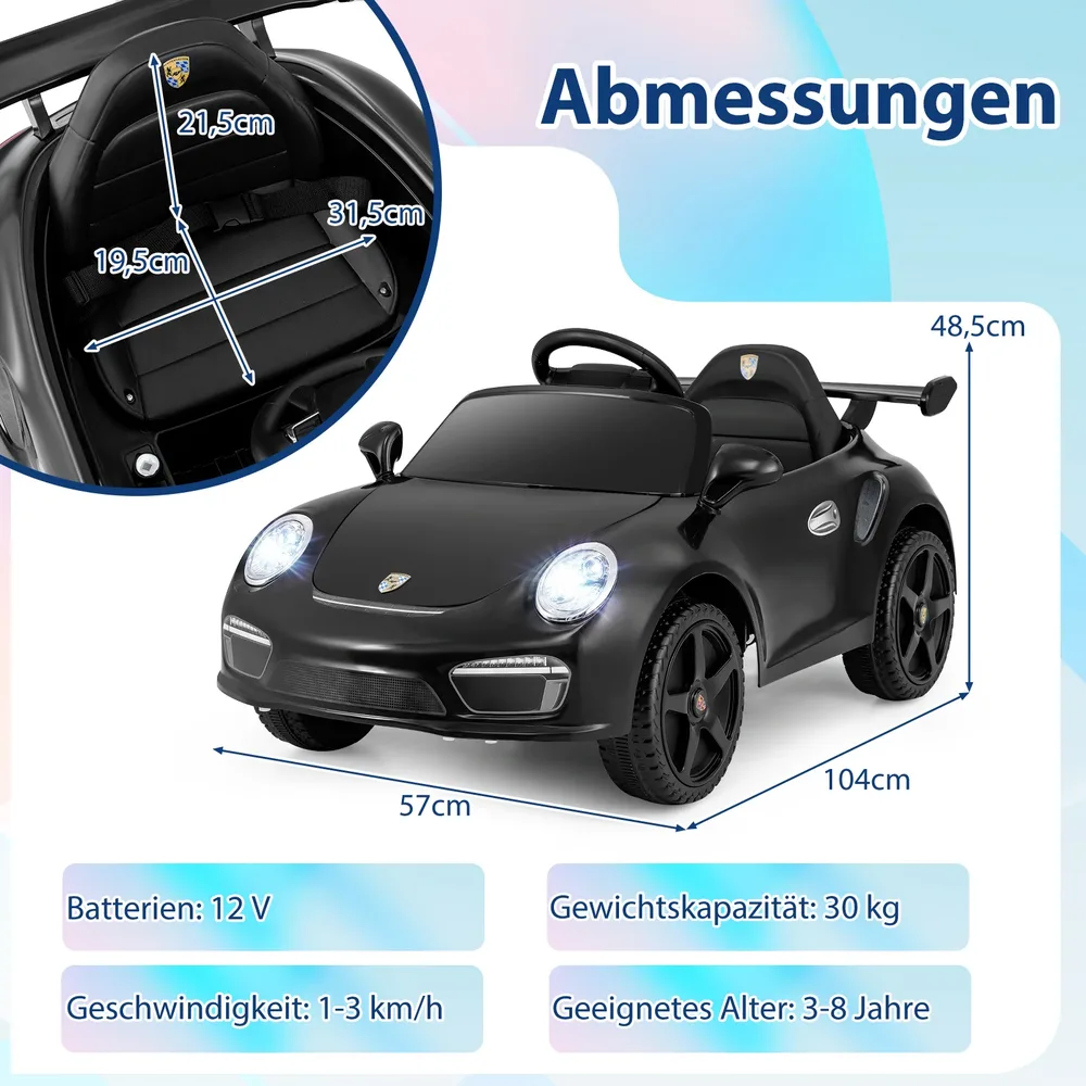 Детска електрическа кола Porsche 12 V с дистанционно и плавен старт, черна, снимка 2