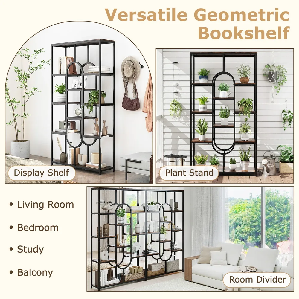 Индустриална овална етажерка с 5 открити рафта, 95 × 30 × 175 см, кафява, снимка 4